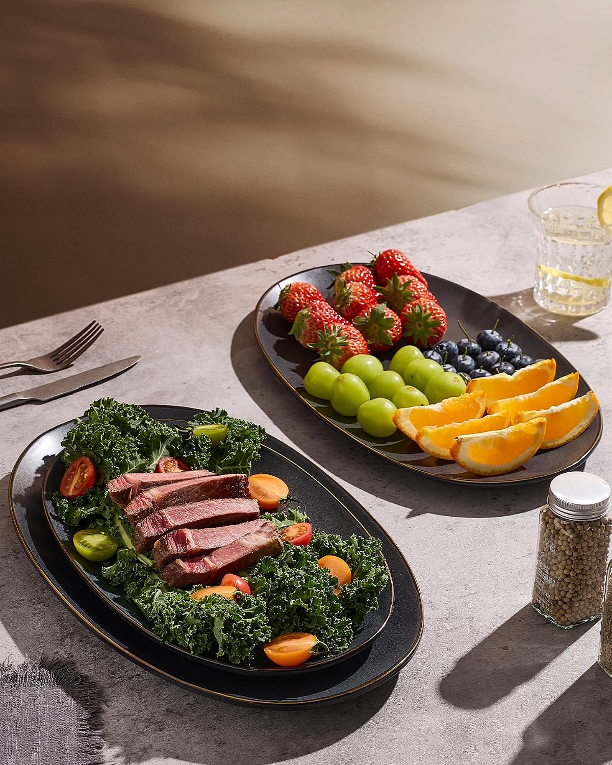 famiware Serving Platter, Oval 15.59/14.3/12.9inch Serving Dishes for Entertaining, Serving Bowls, Microwave Safe, Stoneware Serving Trays for Party, Food, Turkey, Cheese, Ocean Series, Vanilla White
