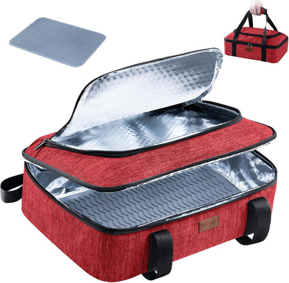 BAGSPRITE Insulated Casserole Carrier for Hot or Cold Food with Heat-resistant Mat, Casserole Dish Carrier Insulated Food Carrier, Hot Food Carrier, Foil Pan Carrier Fits 9" x 13" Baking Dish