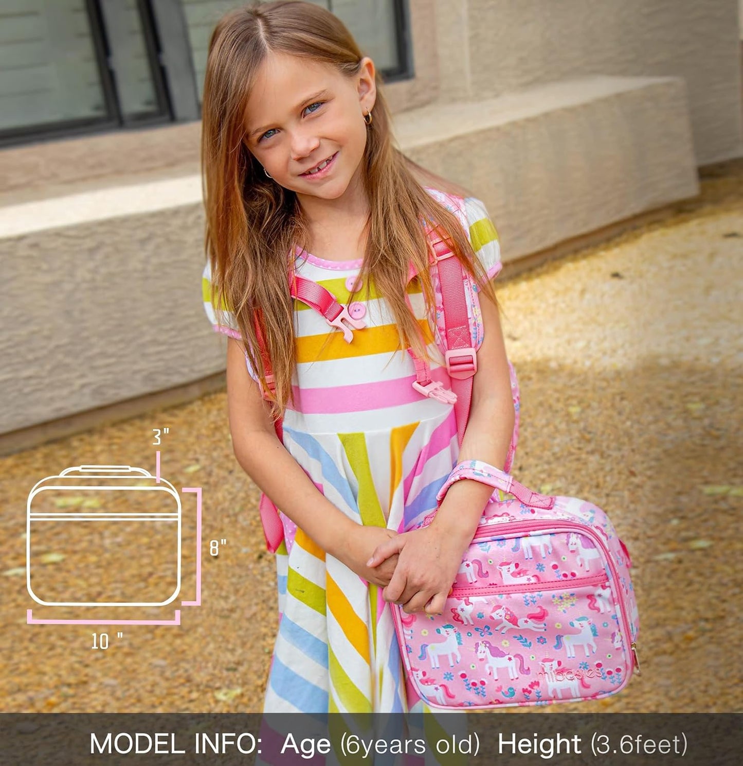 mibasies Kids Lunch Box for Girls Toddler, Insulated and Reusable Lunch Bag for School, Pink Rainbow