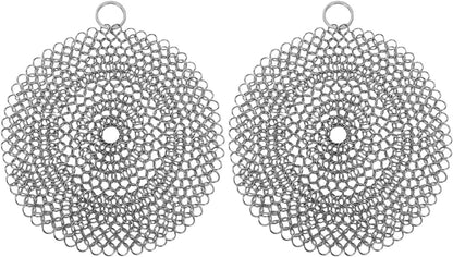 Sanpyl 2 Pcs Stainless Steel Pie Weights, 17.5cm Baking Pie Weights & Chainmail Scrubber, 304 Stainless Steel Skillet Cleaner, 2 Sided Chain for Kitchen, Ideal for Cast Iron Pans (L)
