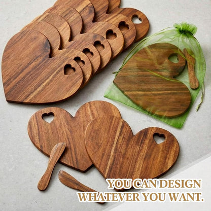 Nuenen 50 Pcs Mini Wooden Charcuterie Board Bulk, Small Wood Cutting Board for Crafts Laser Engraving with Knives Organza Bags Wedding Baby Shower Favors Gift (Square,Bamboo Color)