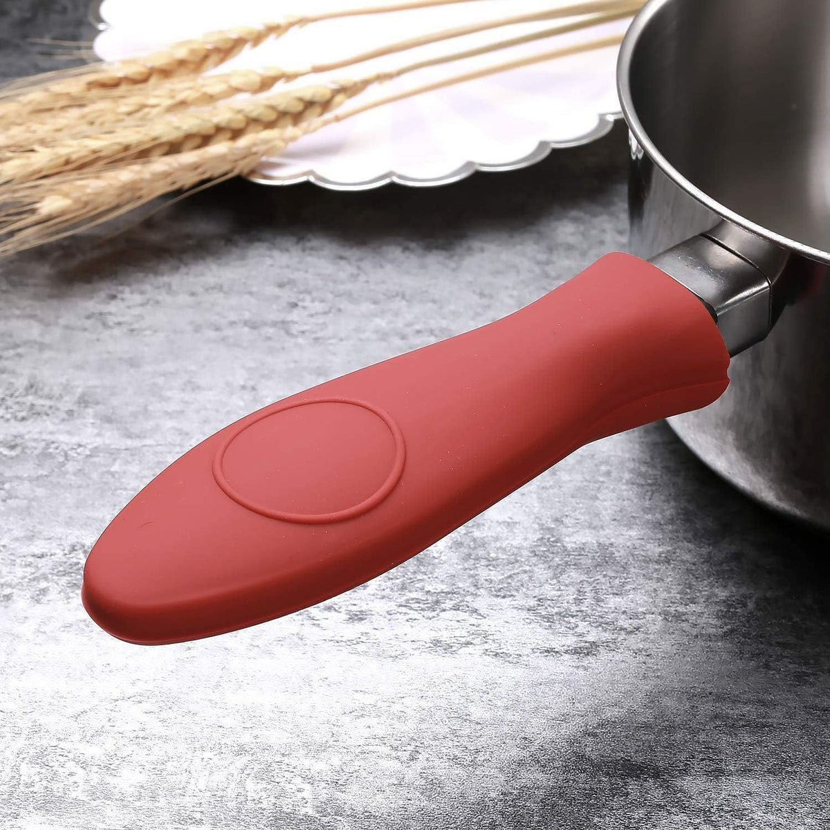 4 Packs Silicone Hot Handle Holder Kitchen Heat Resistant Fry Pan Milk Pot Sleeve Grip Handle Cover Potholder for Cast Iron Skillets Griddles Metal & Aluminum Cookware – Black & Red