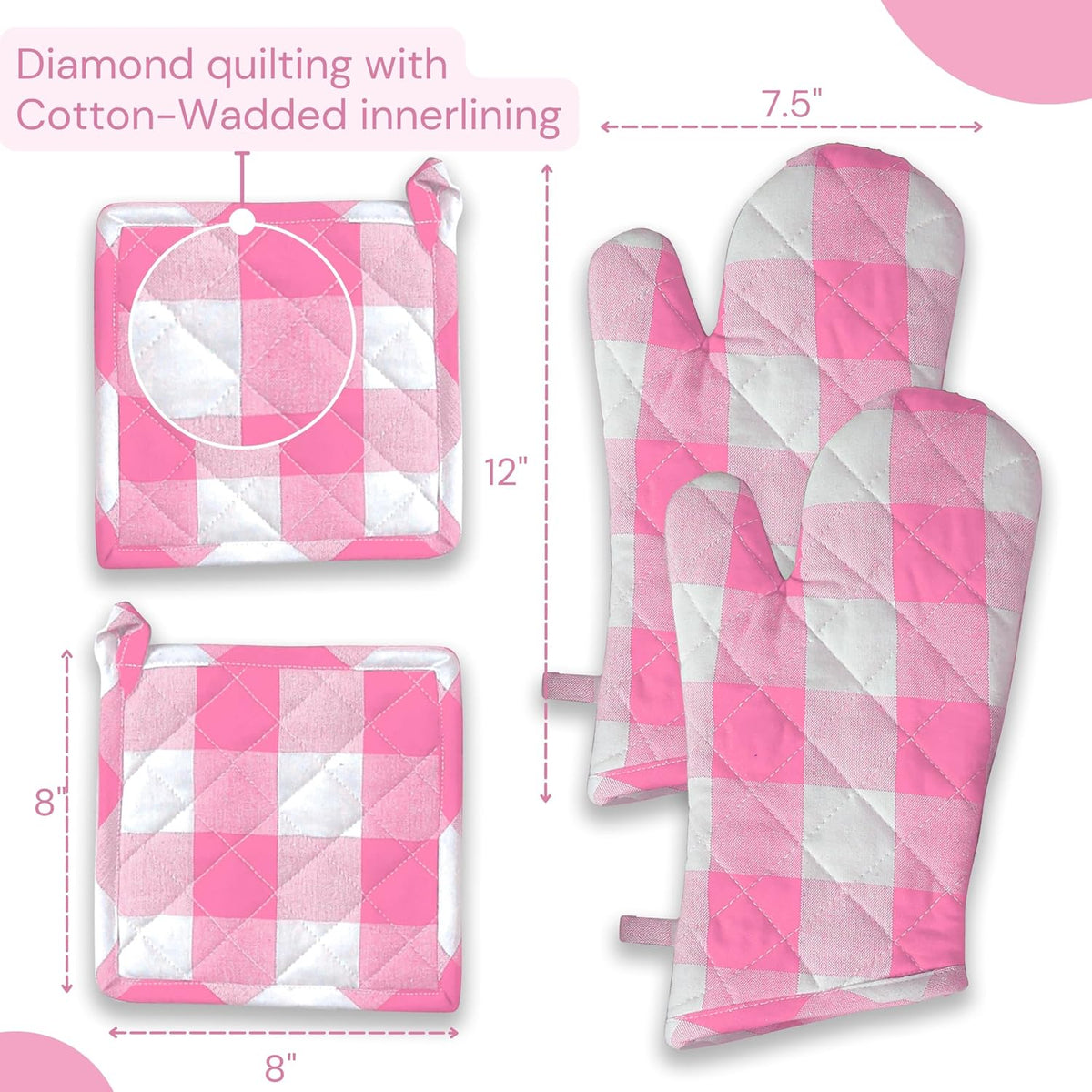 Oven Mitt (7"x13") & Pot Holder (8"x8") 100% Cotton Set of Heat Resistant Oven Gloves & Hot Pads for Gifts, BBQ, Cooking, Baking, Thanksgiving - Mustard Yellow
