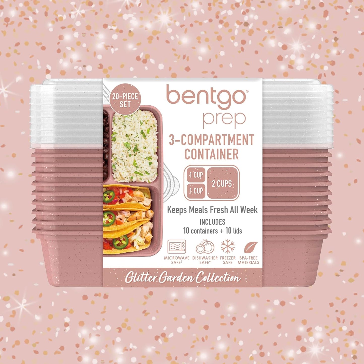 Bentgo Prep - 20-Piece 3-Compartment Reusable Meal Prep Containers with Lids, PFAS & BPA Free Materials, Durable, Microwave, Freezer, & Dishwasher Safe To Go Food Storage (Stone Gray)