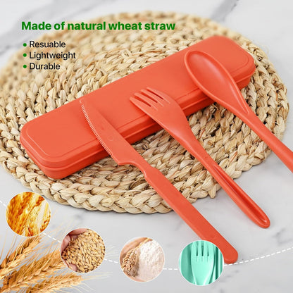 Travel Utensils with Case, 2 Sets Reusable Utensils Set with Case, Wheat Straw Utensils for Lunch Box Accessories, Camping Utensil Set for School Work Lunch or Daily Use（Black）