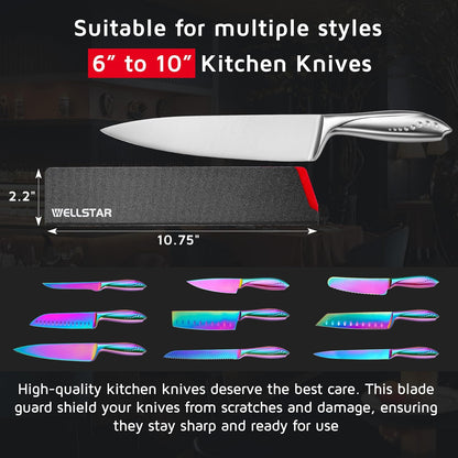 WELLSTAR Knife Edge Guards 8 Inch, Universal Blade Covers, BPA Free ABS Protective Blade Sheaths, Non-Scratch Felt Lining Kitchen Knives Covers (Knives not included)