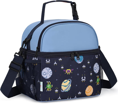 VASCHY Lunch Box Bag for Kids, Insulated Double Compartments Cooler Lunch Tote for Toddlers Boys Girls School/Daycare/Picnic Black Dinos