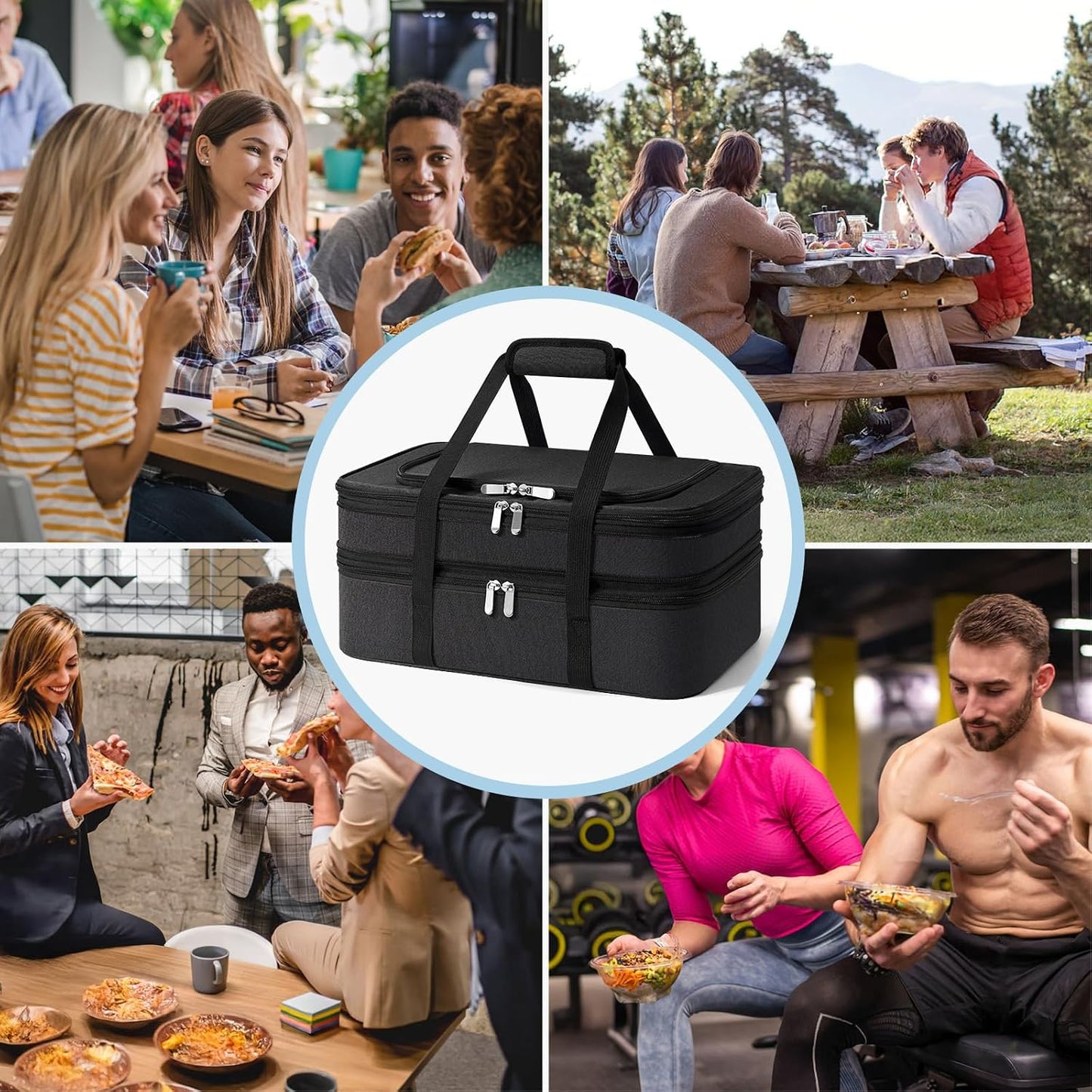 Double Insulated Casserole Carrier - Portable Casserole Carriers for Hot or Cold Food Lunch Tote Warmer or Cooler Bag for Potluck Parties Picnic Cookouts, Fits 9" x 13" Baking Dish - Grey