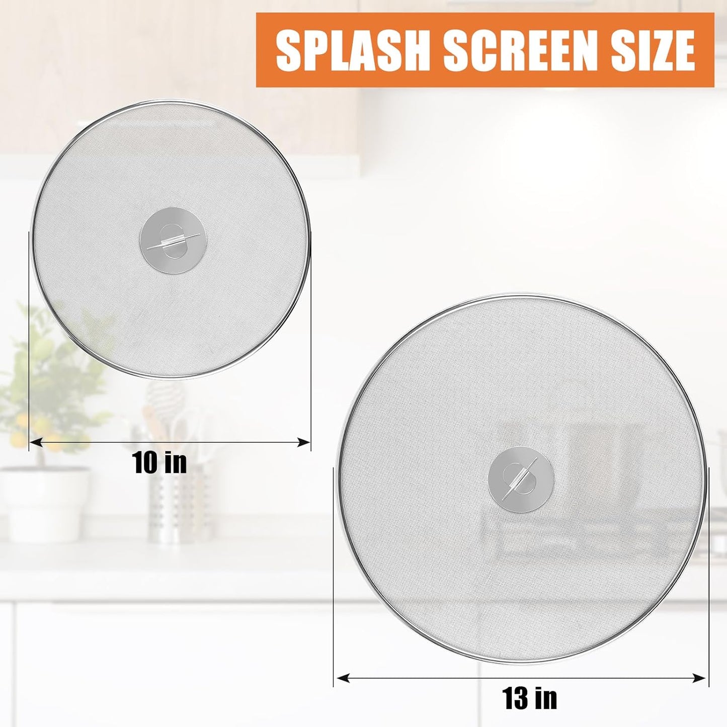 3-Pack Splatter Screens for Frying Pan - 10", 11.5", 13" Stainless Steel Grease Splatter Guard with Foldable Knob, Ultra-Fine Mesh, Rust-Free - No Oil Mess, No Burns, Ultra Fine Mesh