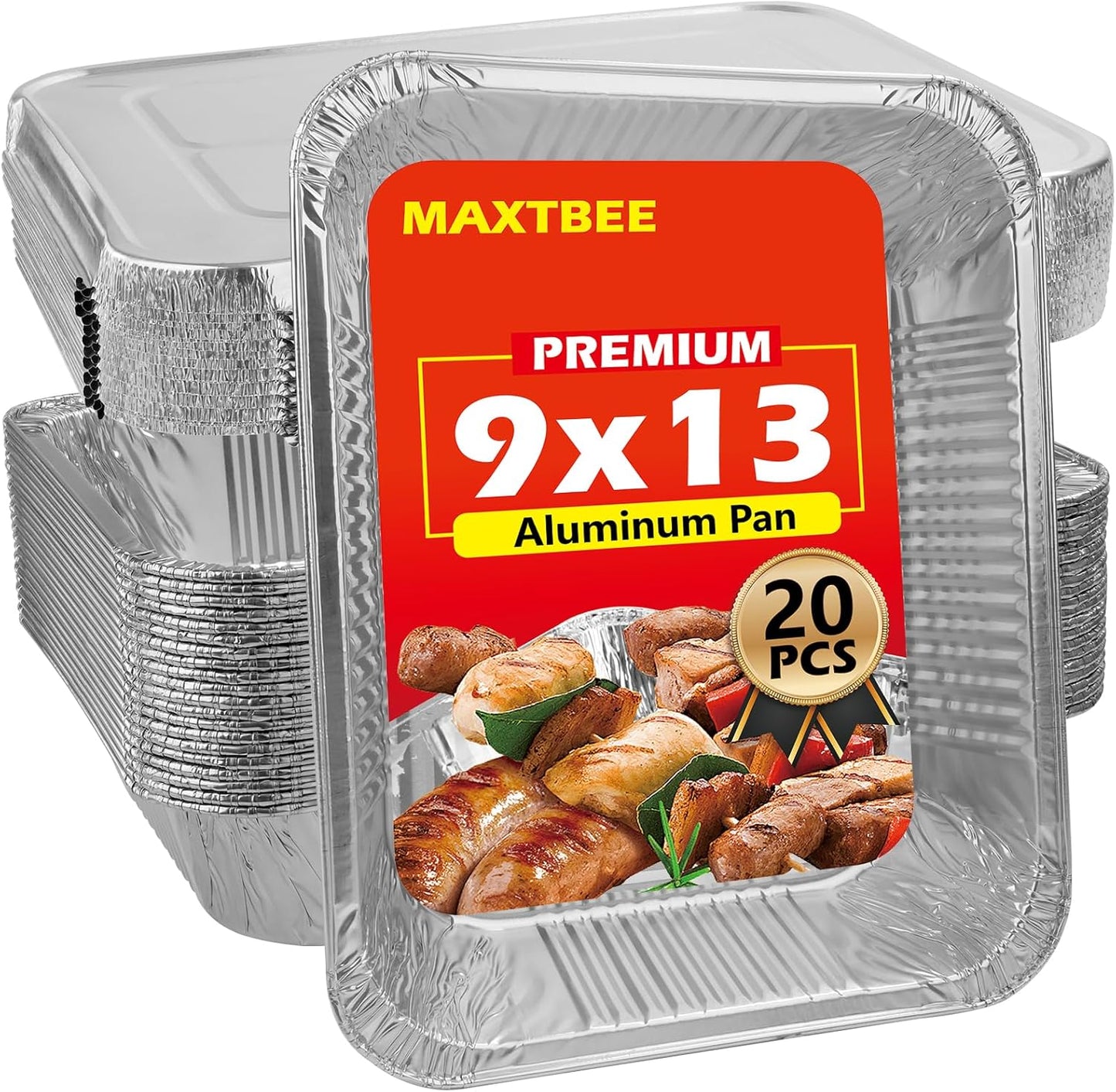 9x13 Aluminum Foil Pans with Lid, 10 Pack Disposable Trays Half Size Heavy Duty Tin Pans Deep Food Containers For Cooking, Meal Prep, Baking, Roasting, Chafing, Heating or Steam Table