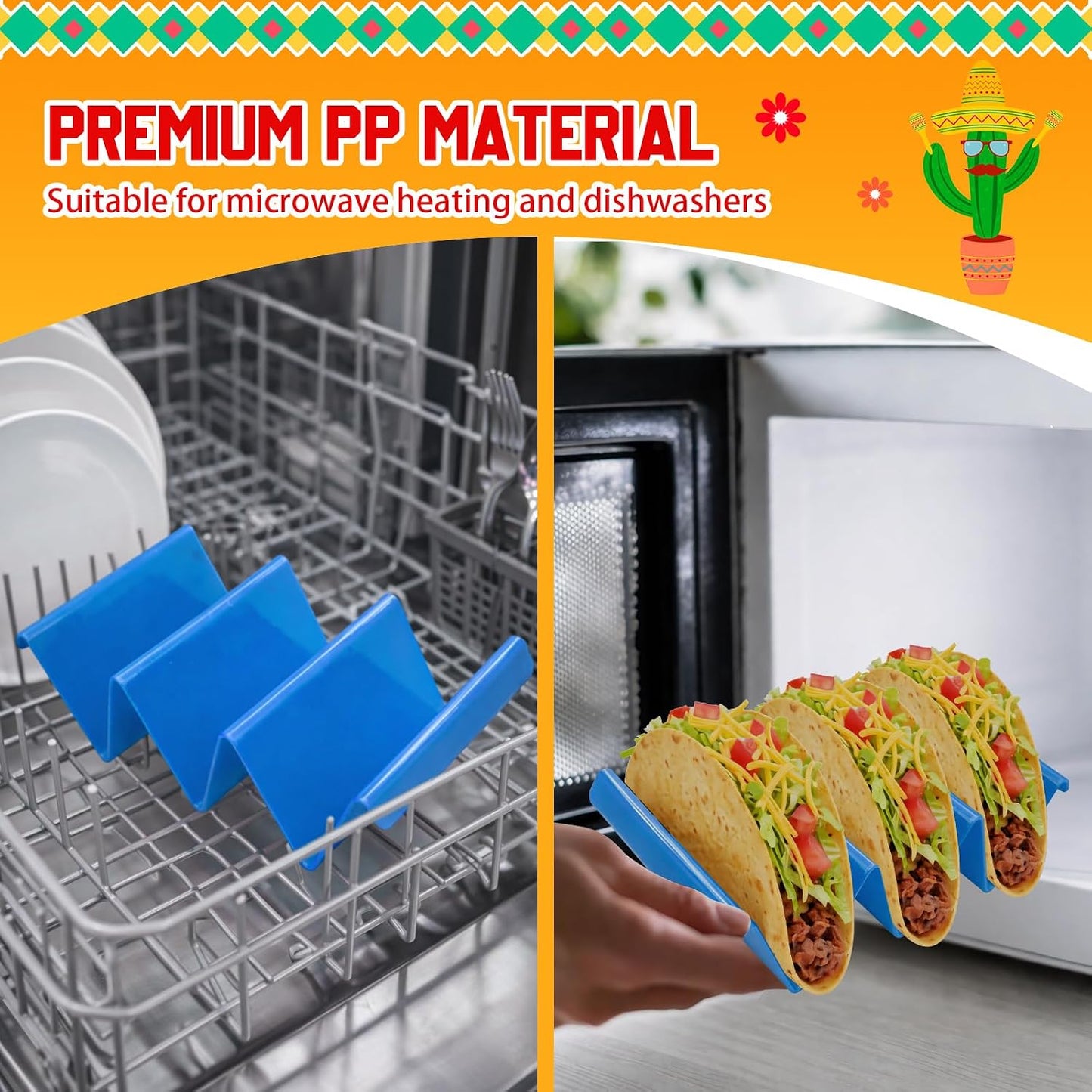 6 Pcs Taco Holder Stands Taco Tuesday Set, Holds Up to 3 Tacos, Premium PP Material Sturdy and Durable, Microwave or Dishwasher Top Rack (Yellow)