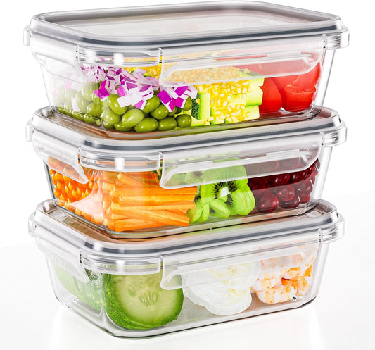 5-Pack 35 oz Borosilicate Glass Food Storage Containers with Lids, Stackable Airtight Glass Meal Prep Containers for Lunch & Leftover, BPA-Free & Leak Proof, for Microwave, Oven, Dishwasher