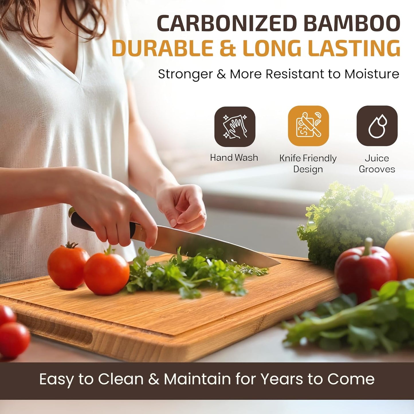 Bamboo Cutting Board Set for Kitchen - 3 Piece Reversible Wooden Cutting Boards, Wood Chopping Boards for Meat, Bread, Fruit, Cheese, Meal Prep, Wood Board and Charcuterie Serving Boards by Bambusi