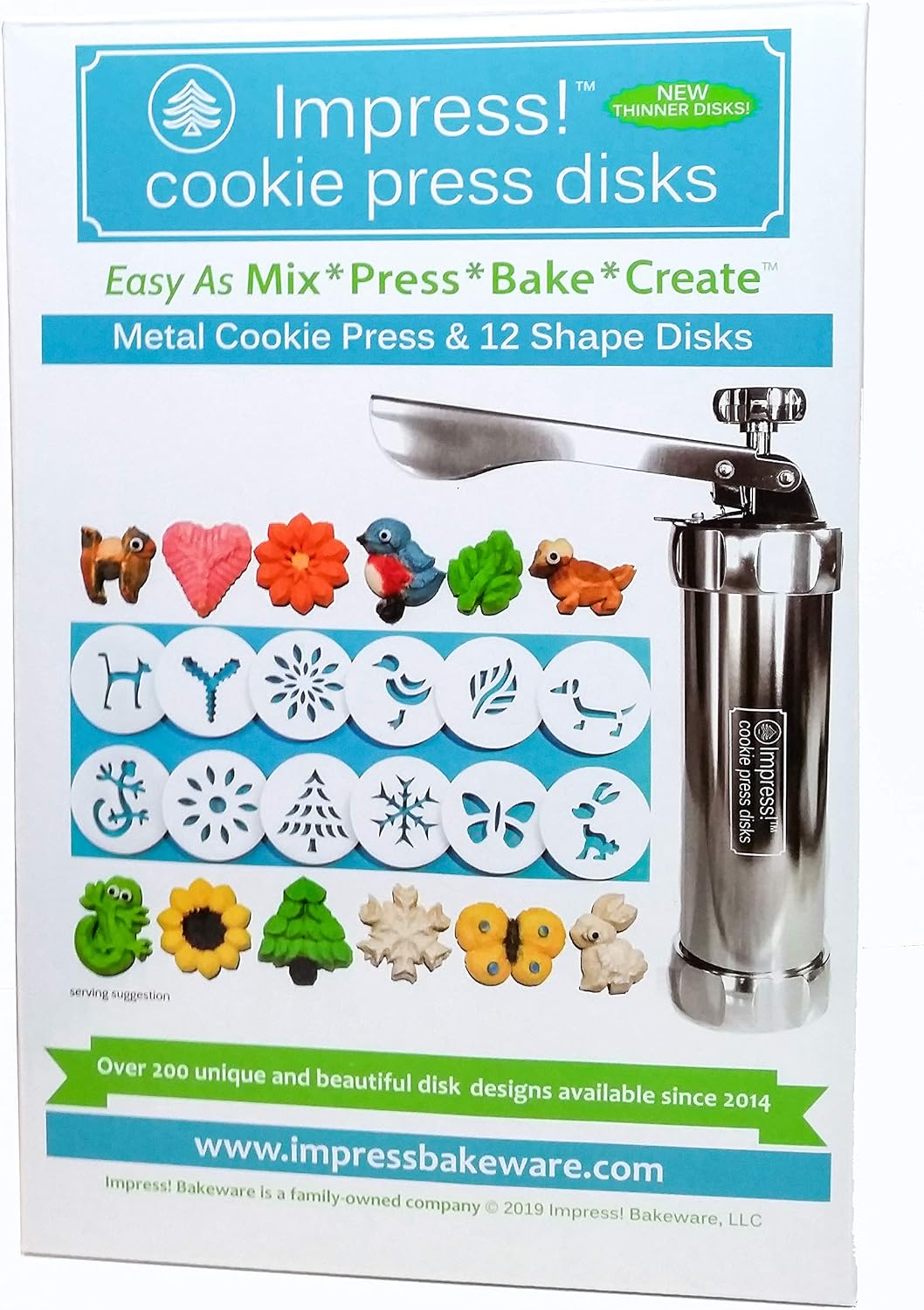 Impress Bakeware Metal Cookie Press with 12 Shape Disks