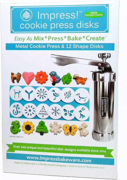 Impress Bakeware Metal Cookie Press with 12 Shape Disks