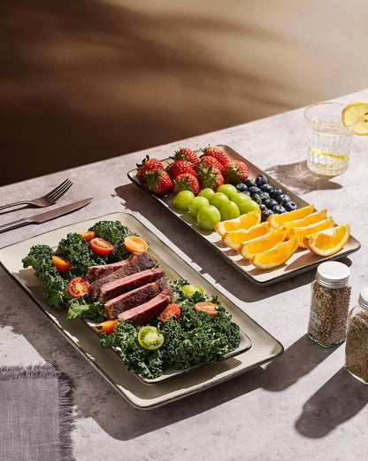 Famiware Serving Platter, Rectangular 15.67/14.1/12.6inch Serving Dishes for Entertaining, Microwave Dishwasher Safe, Stoneware Serving Trays for Party, Turkey, Cheese, Ocean Series, Cappuccino White