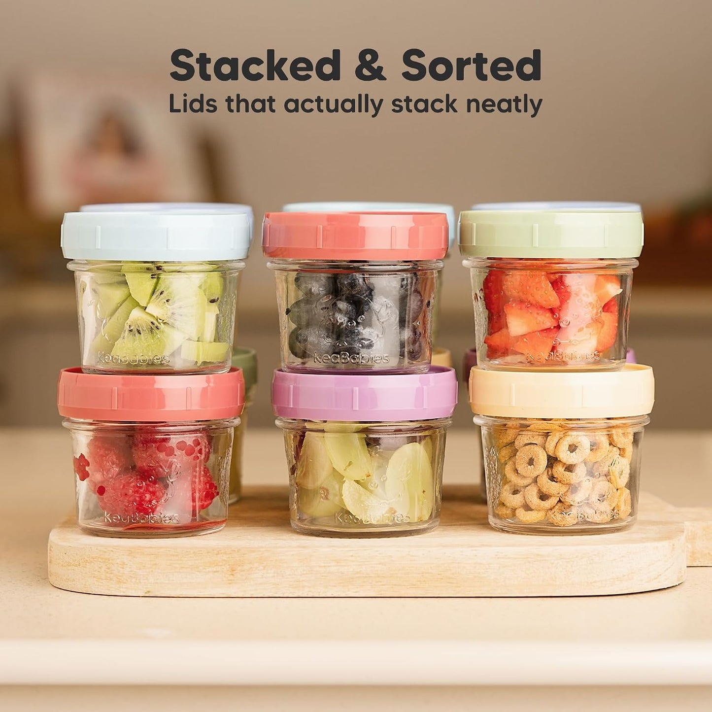 KeaBabies 12pk 4oz Glass Baby Food Containers with Lids - Leak-Proof, Microwavable Small Glass Jars, Baby Purees & Toddler Snack Storage Containers, BPA-Free, Dishwasher & Freezer Safe (Musk Dusk)
