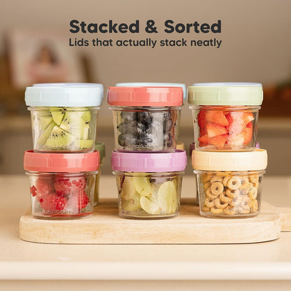 KeaBabies 12pk 4oz Glass Baby Food Containers with Lids - Leak-Proof, Microwavable Small Glass Jars, Baby Purees & Toddler Snack Storage Containers, BPA-Free, Dishwasher & Freezer Safe (Musk Dusk)