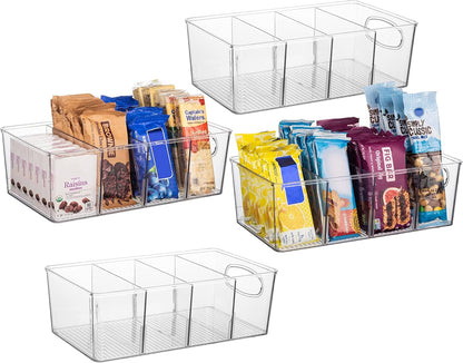 ClearSpace Plastic Pantry Organization and Storage Bins with Removable Dividers – Perfect Kitchen Organization or Kitchen Storage – Refrigerator Organizer Bins, Cabinet Organizers (4 Pack XL)