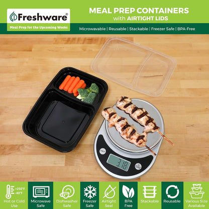 Freshware Meal Prep Containers 1 Compartment Food Storage Containers with Lids, Bento Box, BPA Free, Stackable, Microwave/Dishwasher/Freezer Safe (28 oz), 50 Count (Pack of 1)