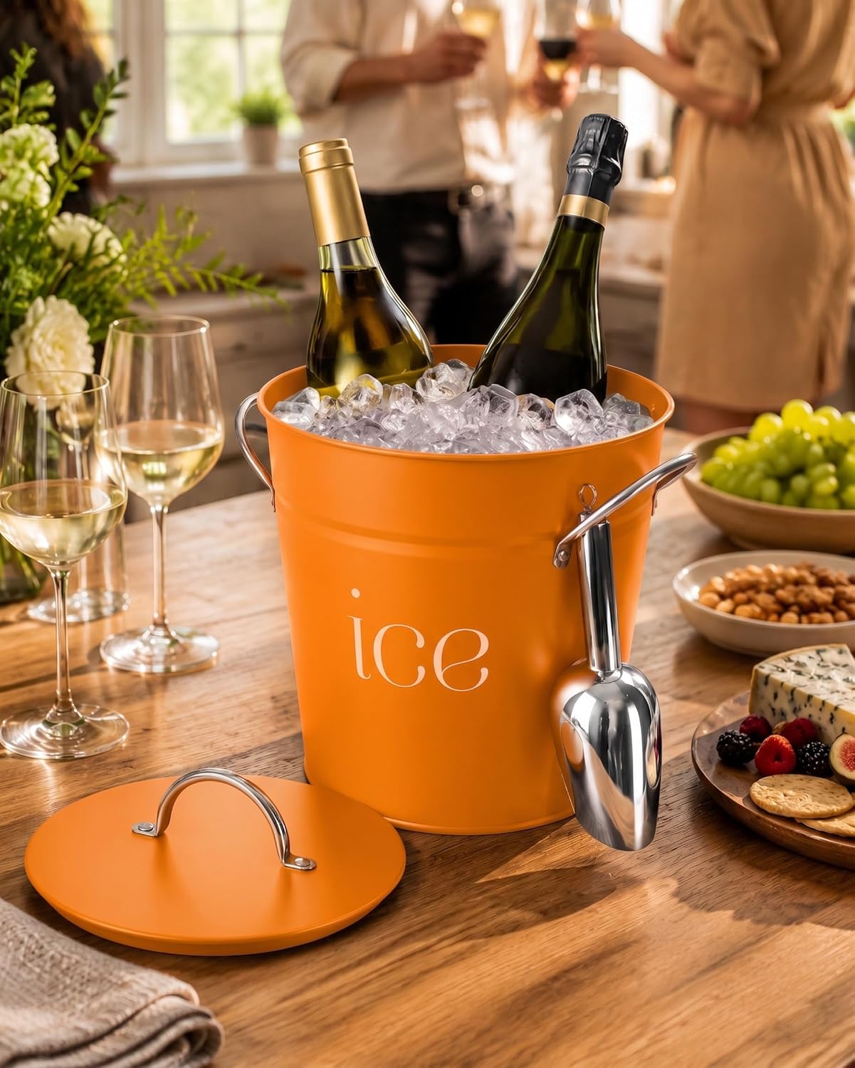 3Qt Black Galvanized Ice Bucket with Lid, Scoop & Handles - Ideal for Cocktails, Parties, BBQs, Wine & Champagne. Double-Layer Insulated Outer & Galvanized Inner Layer, Perfect for Home & Outdoor Use