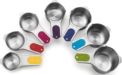 Spring Chef Stainless Steel Measuring Cups Set of 7 with Pour Spout - Nesting Kitchen Tools with Easy Read Markings to Measure Dry or Liquid Ingredients - Metal Measuring Cups for Baking & Cooking