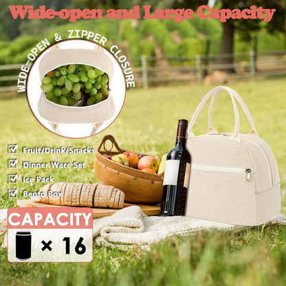 GYEUKHAM Lunch Bag Women, Lunch Box for Adult Men Kids Girls, Small Cute Lunchbox Tote Large Capacity Insulated Lunch Container Cooler for Work School Picnic Travel, Black White Stripes
