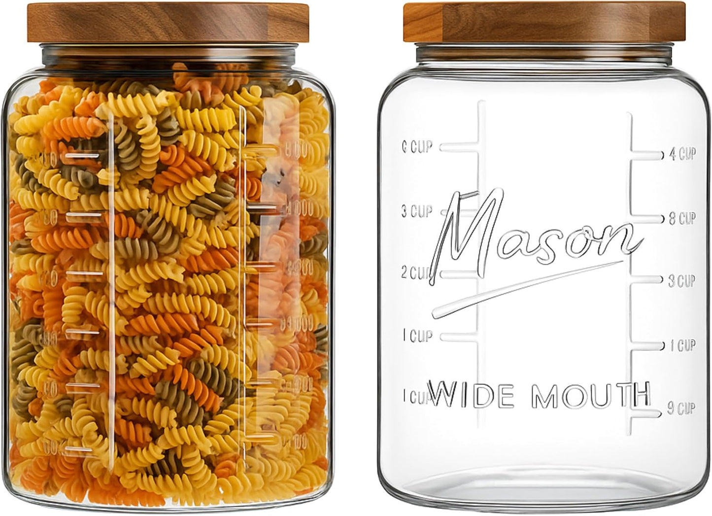 kitchentoolz Extra Large Mason Jar - 1 Gallon Glass Wide Mouth Jar with Airtight Wooden Lid, Food Storage Container with Measurement Markings For Kitchen Pantry, Pickling, Cookies, Flour & Sugar