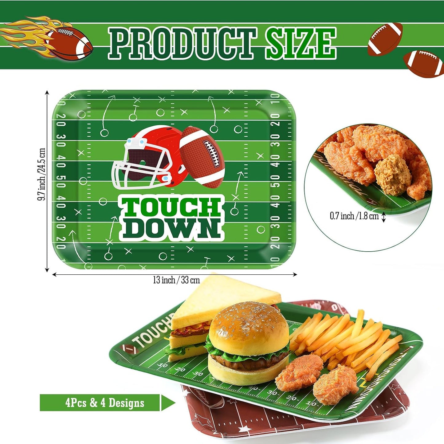 4 Pieces Basketball Serving Trays - Sports Melamine Platters Reusable Rectangle Party Trays for Basketball Sports Theme Party Food Dessert Serving Supplies, 13 x 9.7 inch