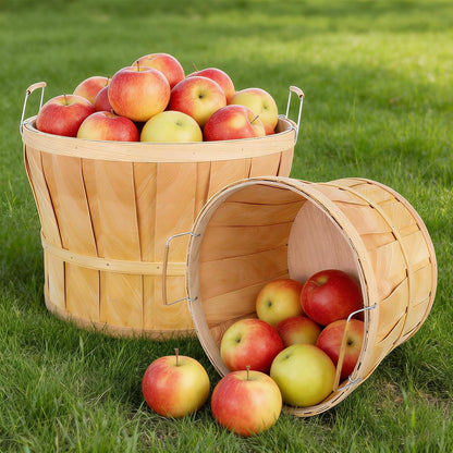 5 Pack Jumbo Half Bushel Baskets 14 x 9.5 Inch, Large Natural Wooden Harvest Apple Baskets with Handles for Harvest Fruit Plants, Farmers Market, Produce, and Home Storage Use