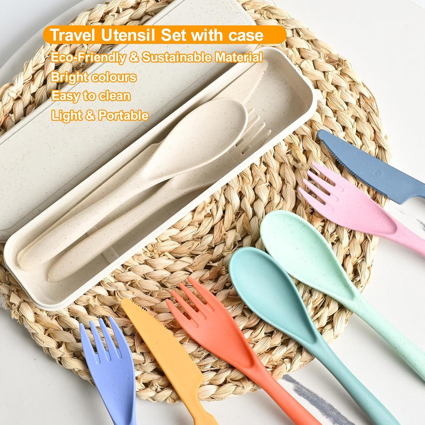 Travel Utensils with Case, 2 Sets Reusable Utensils Set with Case, Wheat Straw Utensils for Lunch Box Accessories, Camping Utensil Set for School Work Lunch or Daily Use（Black）