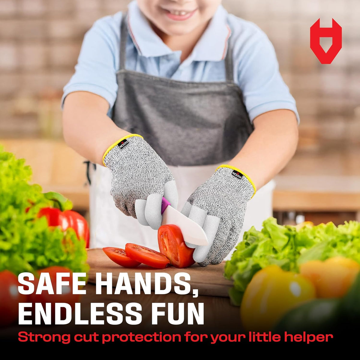 NoCry Kids Cutting Gloves, XS (8-12 Years) — 100% Food Grade and Level 5 Protection — Comfortable and Lightweight, Yet Tough — Ambidextrous — Ideal for Fishing, Wood Carving and Whittling