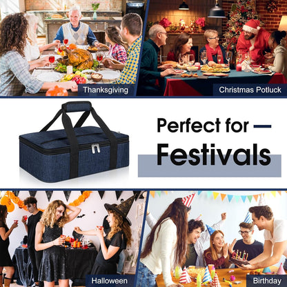 Insulated Casserole Carrier, Portable Casserole Carrier for Hot or Cold Food Lunch Tote Warmer or Cooler Bag, Lasagna Lunch Bag for Potluck Parties- Fits 9" x 13" Baking Dish-Charcoal Grey