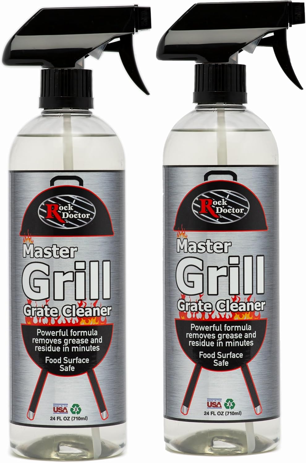 Rock Doctor Grill & Grate Cleaner 24oz. 2-Pk Food Surface Safe, Powerful Foaming Action, No Fumes, Fast Acting Formula Removes Grease, Grime