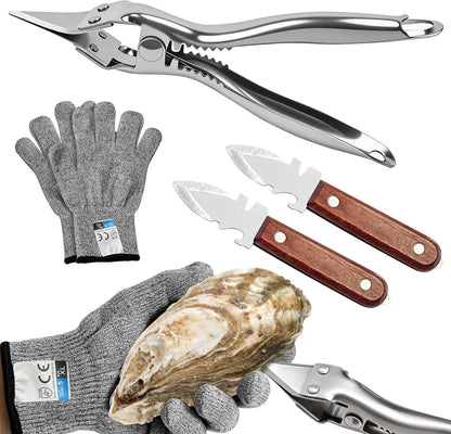 2026 New Oyster Shucker & 2 Shucking Knife Kit with Safety Gloves, Stainless Steel Oyster Opener Easy Leverage Design for Safe Fast Oyster Shucking Keep the Juice