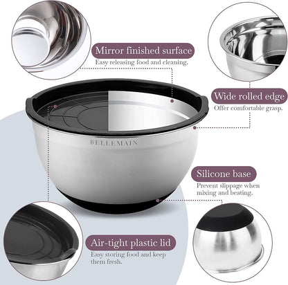 Bellemain Stainless Steel Non-Slip Mixing Bowls with Lids (4-Piece Set)