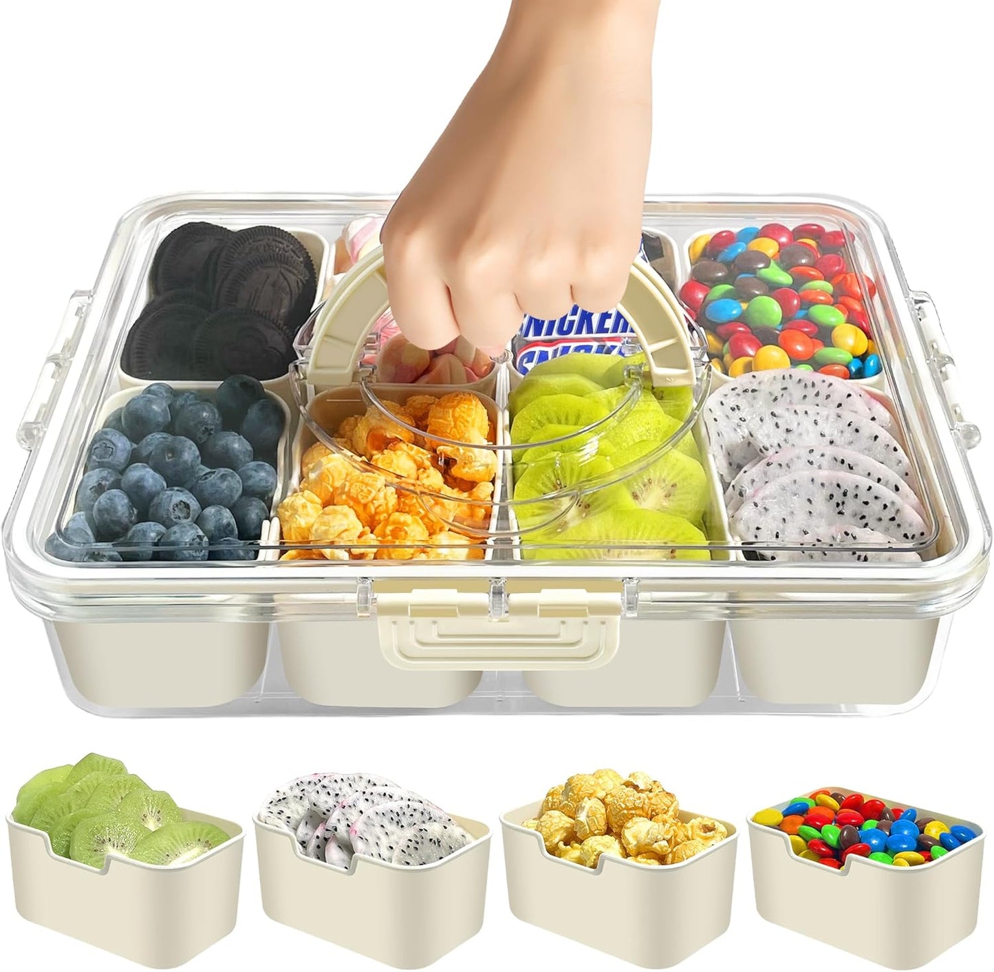 WanshengLe 6 in 1 Snackle Box 3.82L with Lid & Handle, 4 PCS Stainless Steel Snack Box and 2 PCS Plastic Box, 6 Detachable & Dishwasher Safe Snacklebox, Divided Container Box for Snack Fruit Nut