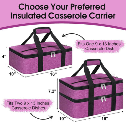 Insulated Casserole Carrier, Portable Casserole Carrier for Hot or Cold Food Lunch Tote Warmer or Cooler Bag, Lasagna Lunch Bag for Potluck Parties- Fits 9" x 13" Baking Dish-Charcoal Grey