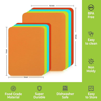 Simply Genius Flexible Cutting Board Set - Color-Coded Plastic Cutting Board Mats - Dishwasher-Safe Chopping Surfaces - Space-Saving Kitchen Mat Storage - 4-Pack Multicolor 11.5 x 15 in