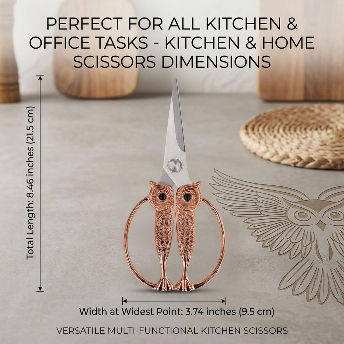 XSNBRD All Purpose Kitchen Scissors, Pearl Gold Stainless Owl Shears.