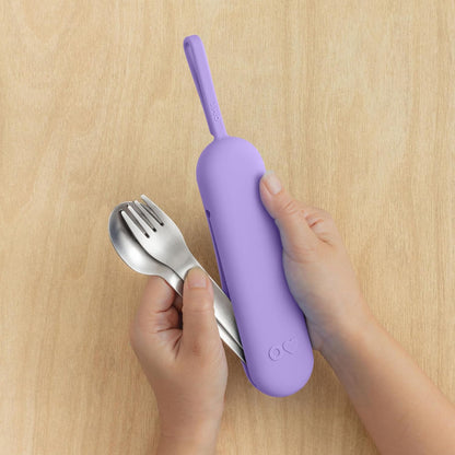 Omie OmieBox Kids Utensils Set with Case - 2 Piece Plastic, Reusable Fork and Spoon Silverware with Pod for Kids (Mint Green)