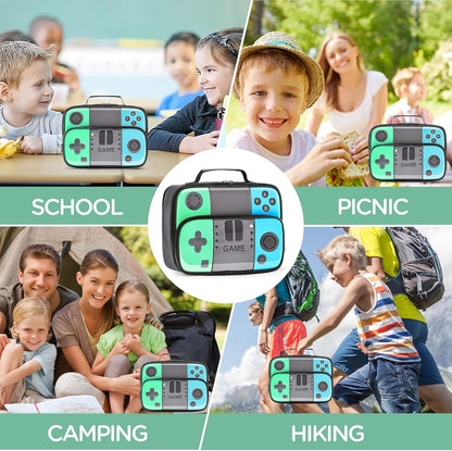 Kids Gamer Lunch Box for Boys, Game Console Insulated Lunch Bag, PU Leather Waterproof Lunchbox with Mesh Pocket, Durable Leakproof Lunch Tote Fits Bento Box for School