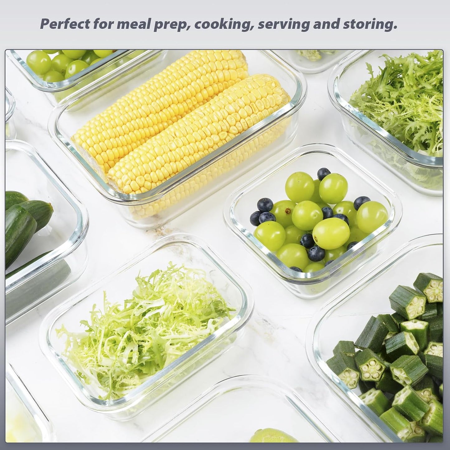 Glass Food Storage Containers with Lids, [18 Piece] Glass Meal Prep Containers, Containers for Food Storage with Lids, BPA Free & Leak Proof (9 Lid & 9 Container)