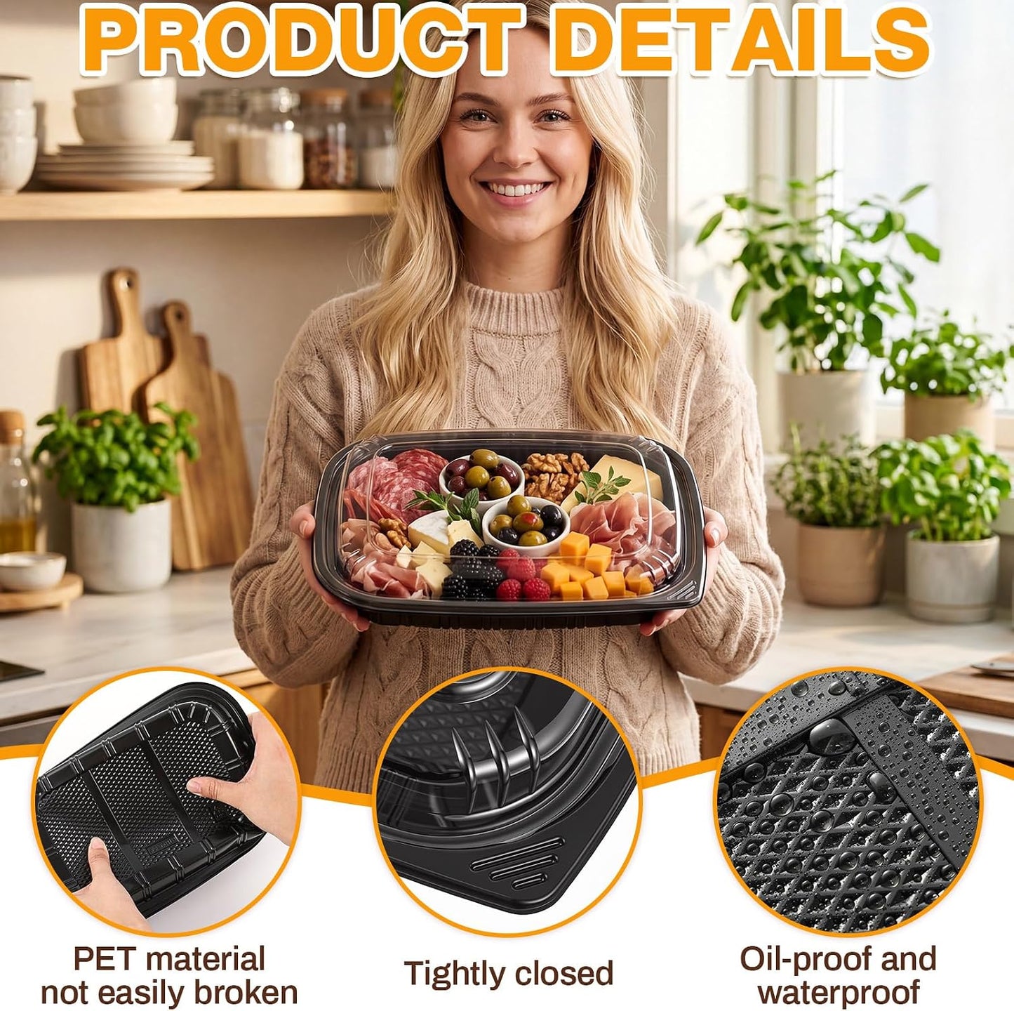 Shellwei 5 Pack Extra Large Charcuterie Board with Lids, 18 x 12 Inch Plastic Catering Trays for Cookies, Desserts, Candy, Reusable Serving Platters for Travel Party