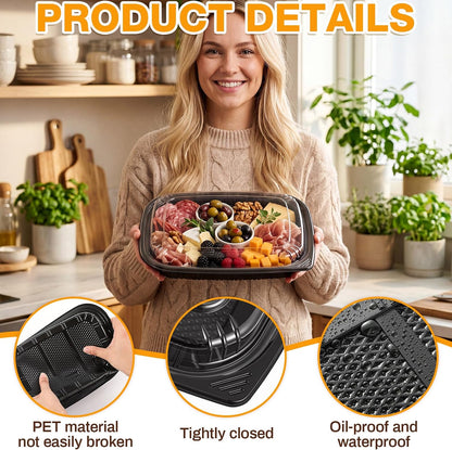 Shellwei 5 Pack Extra Large Charcuterie Board with Lids, 18 x 12 Inch Plastic Catering Trays for Cookies, Desserts, Candy, Reusable Serving Platters for Travel Party