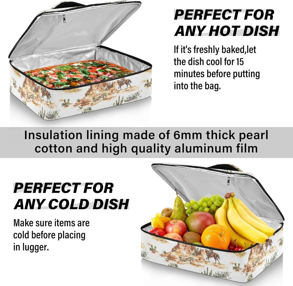 Casserole Carrier Insulated Yellow Lemon Blue Bows Dish 9x13 with Lid Party Travel Warmer Bag for Hot or Cold Food Lasagna Pizza Holder Tote - Colors B