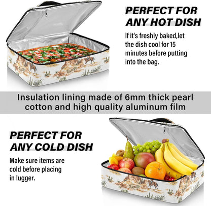 Casserole Carrier Insulated Yellow Lemon Blue Bows Dish 9x13 with Lid Party Travel Warmer Bag for Hot or Cold Food Lasagna Pizza Holder Tote - Colors B