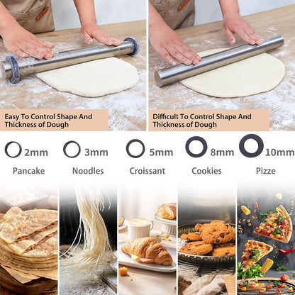 Adjustable Rolling Pin with Thickness Rings for Baking -Roller for Cake Pop