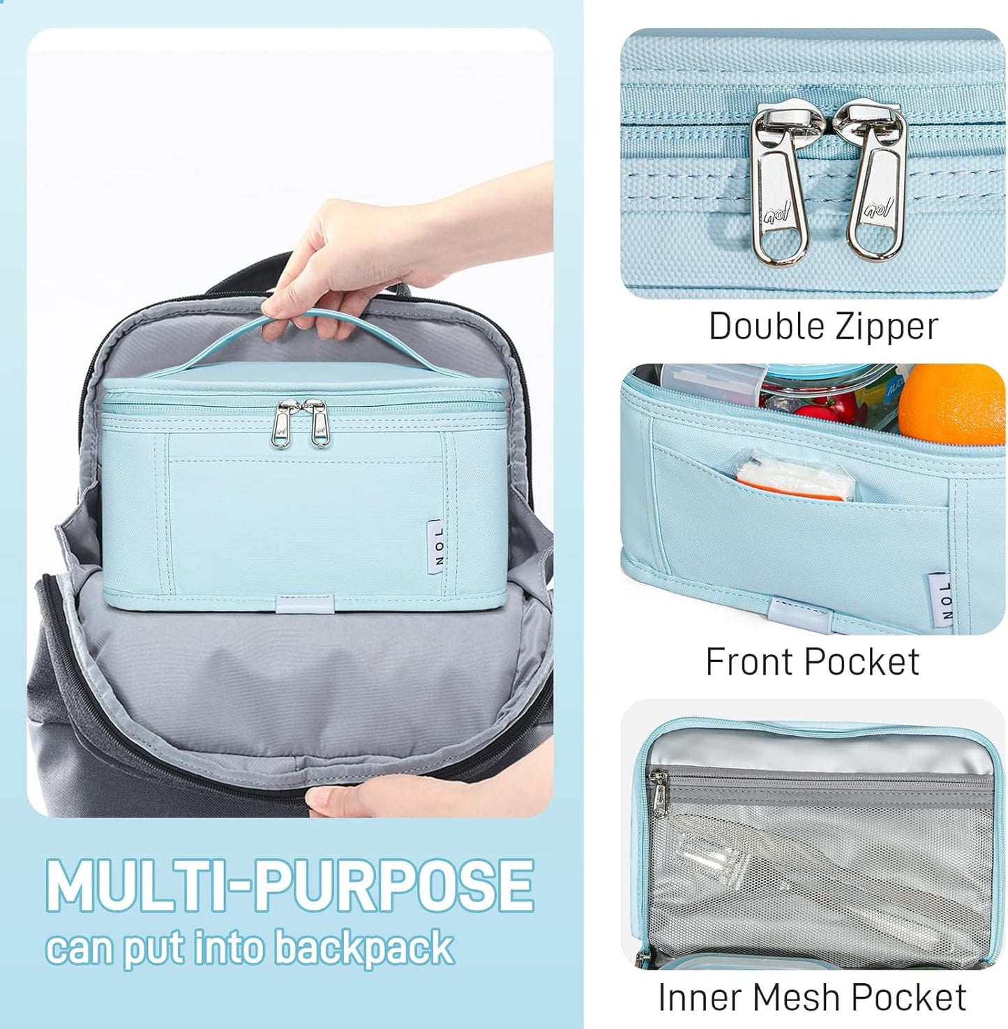 NOL Mini Insulated Lunch Bag for Women Men Kids | Small Leakproof Reusable Lunch Tote | Fits 6 Cans 330ml | Thermal Cooler for Work School Picnic Camping, Navy blue