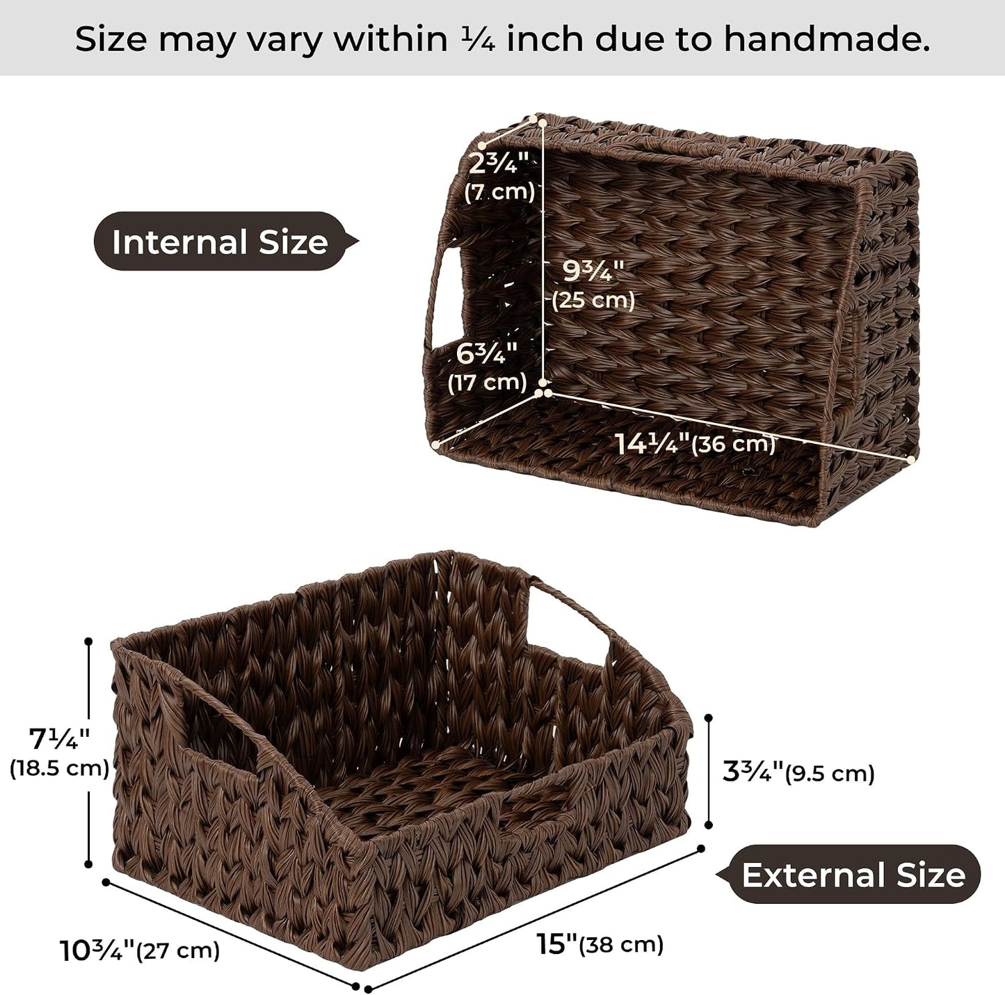 GRANNY SAYS Wicker Storage Baskets for Shelves, Trapezoid Woven Basket with Handles, Storage Wicker Baskets for Pantry, Water Hyacinth, 2-Pack